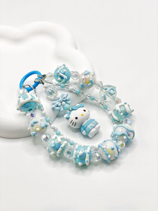 Kitty Blue and White Phone Charms